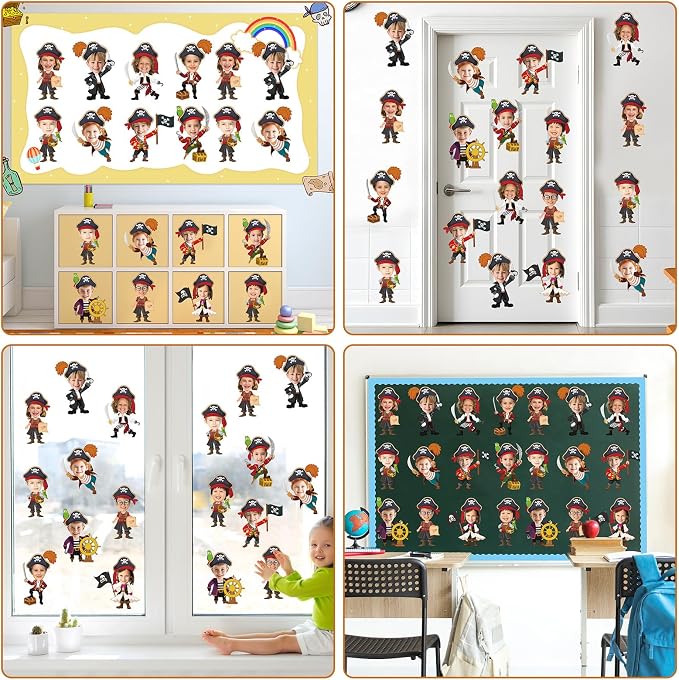 60pcs Pirate Cutouts Pirate Treasure Theme Bulletin Board Decorations Skull Hat - Image 7