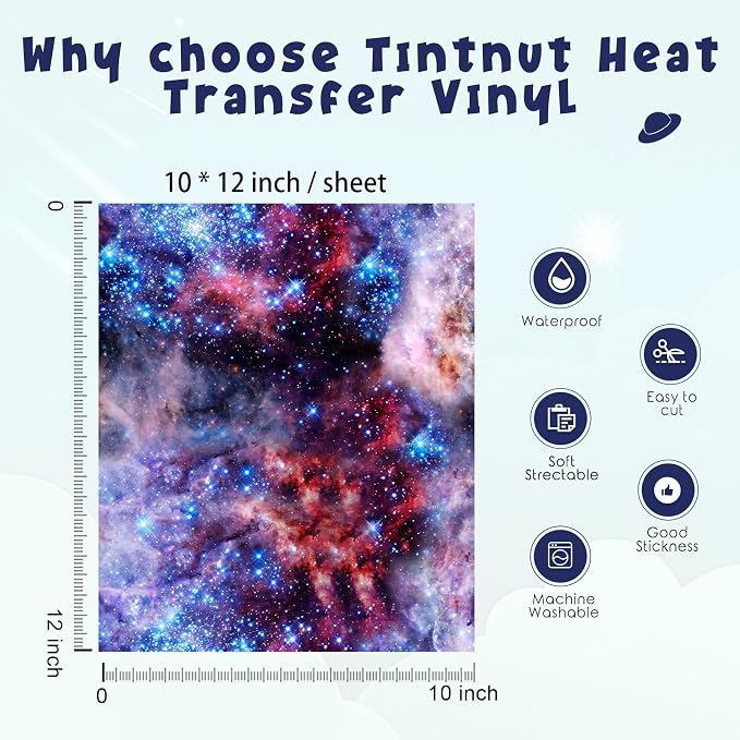 Tintnut Starry Sky Galaxy Heat Transfer Vinyl, PU HTV sheets, easy cut & weed - Image 3