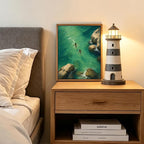 Framed Green Coastal Swim Canvas Wall Art Aerial View of Two Girls Swimming in - Image 8