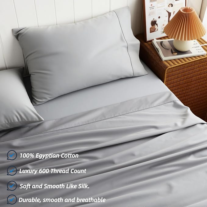 Cotton Flat Sheets Only, 600 TC 100% Cotton Flat Sheet Top Sheet Only, Twin - Image 2