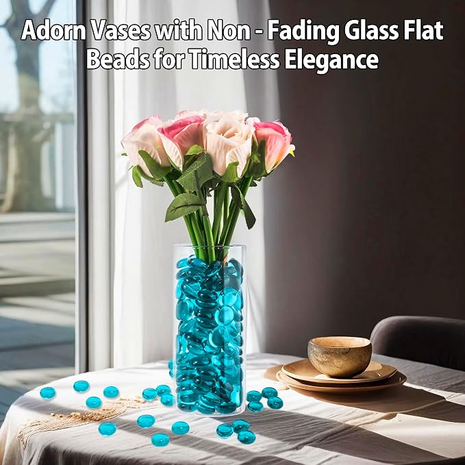Sea Blue Glass Marbles, 0.97 LB Transparent and Smooth Flat Glass Beads - Image 2