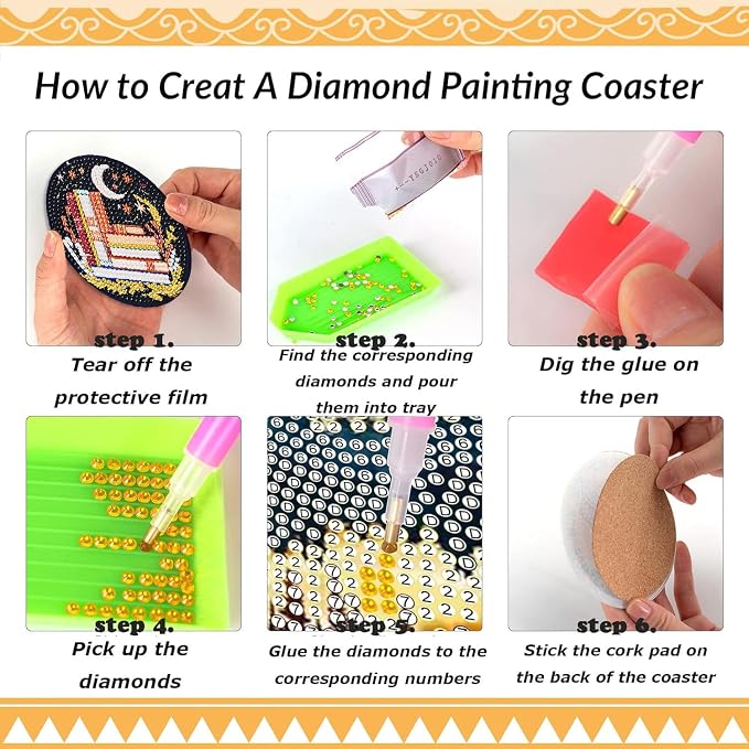 8 Pcs Bookshelf Diamond Art Coasters Kit - Image 7