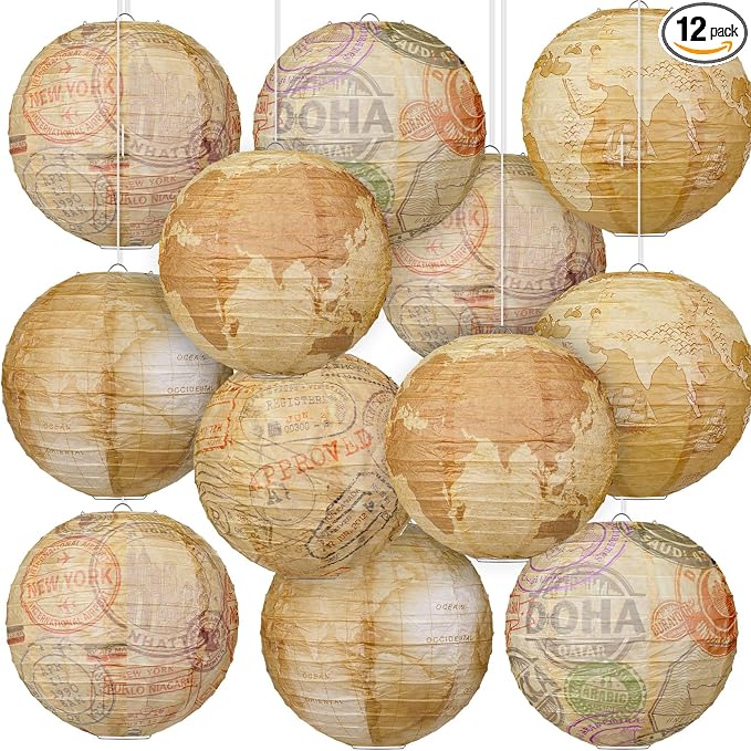 Panelee 12 Pcs Travel Themed Party Decorations Paper Lanterns 8 Inch Hanging by Panelee
