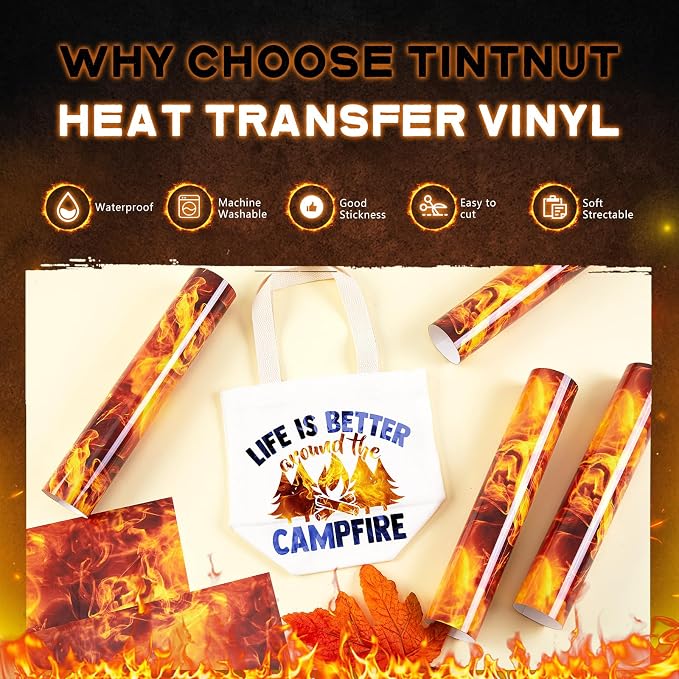 Tintnut Orange Flame Heat Transfer Vinyl, stretch washable, suitable - Image 3