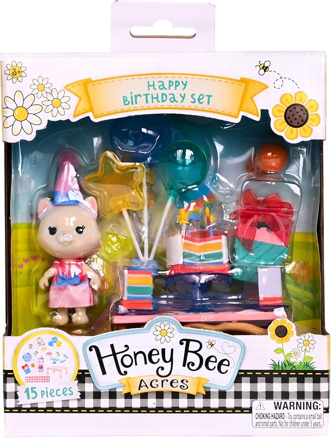 Honey Bee Acres Birthday Wishes Playset, 15 Piece Miniature Dollhouse Party Set - Image 6