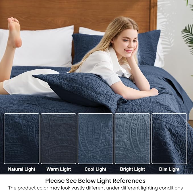 Love's cabin Twin Quilt Set Navy Blue Bedspreads - Image 7