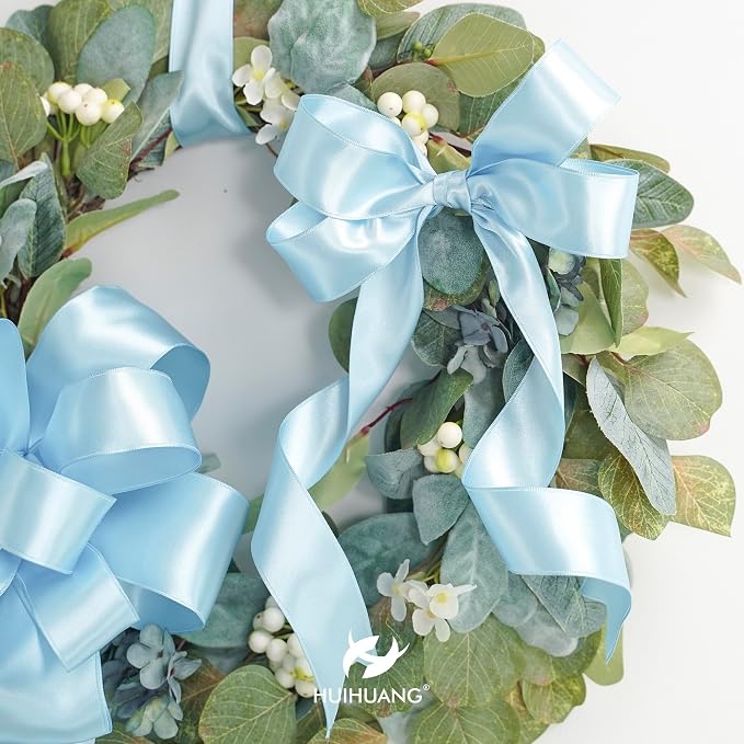 HUIHUANG Baby Blue Satin Wired Ribbon 1-1/2 inch Blue Wire Edge Ribbon - Image 5