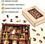Animal Cozy Bookshelf Puzzles Adults Gifts Wooden 200 Pieces 13.4 * 8.5in - Image 2