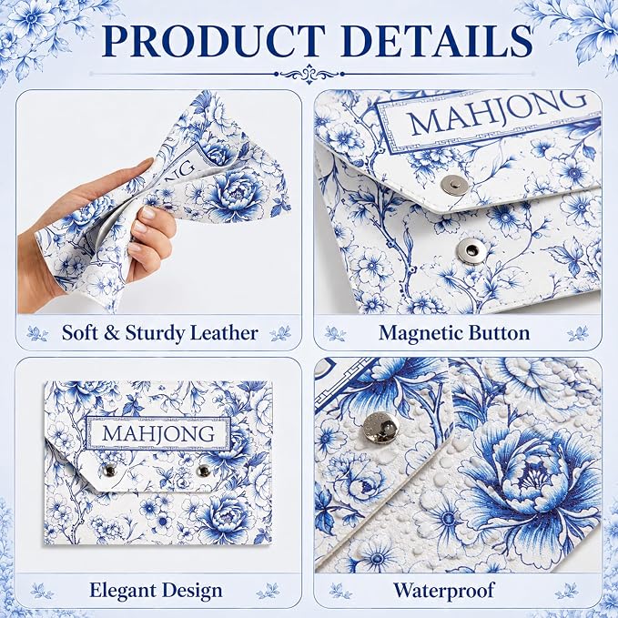 Leather Mahjong Card Clutch Holder Pouch Chinoiserie Floral Mahjong Card Sleeve - Image 3