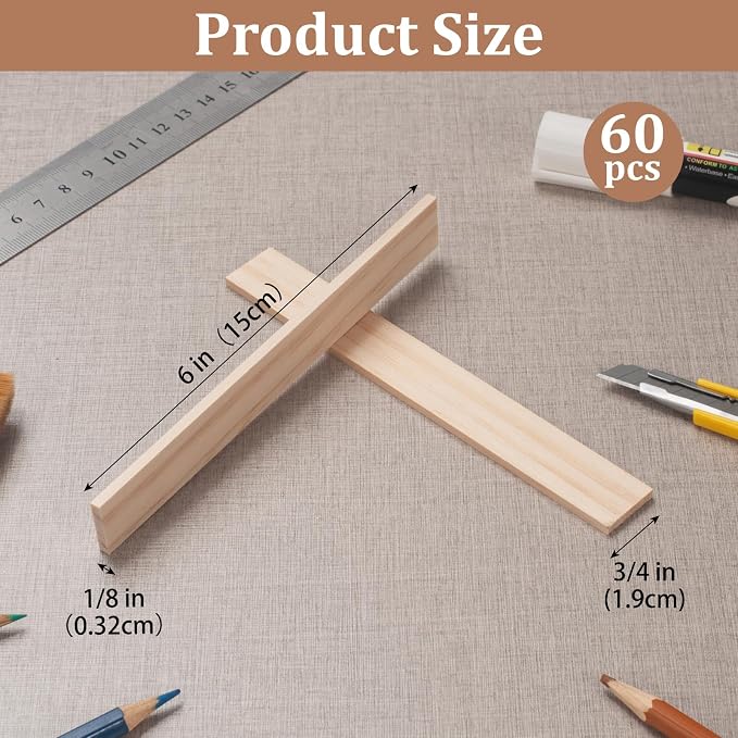 Wood Strips Trim Slats for Wall, Wooden Dowels for Crafts 1/8" × 3/4" × 6" - Image 3