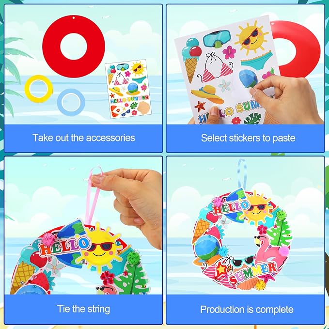 Hollowfly 48 Sets Summer Wreath Craft Kits Hello Summer DIY Hanging Ornaments - Image 4