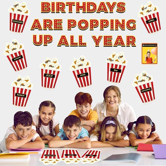 Loneliness 66PCS Popcorn Birthday Bulletin Board Set Classroom Decorations - Image 4