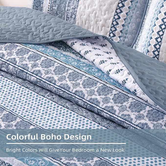 WONGS BEDDING Boho Quilt Set Queen Size, Lightweight Bedspread Coverlet Bedding - Image 8