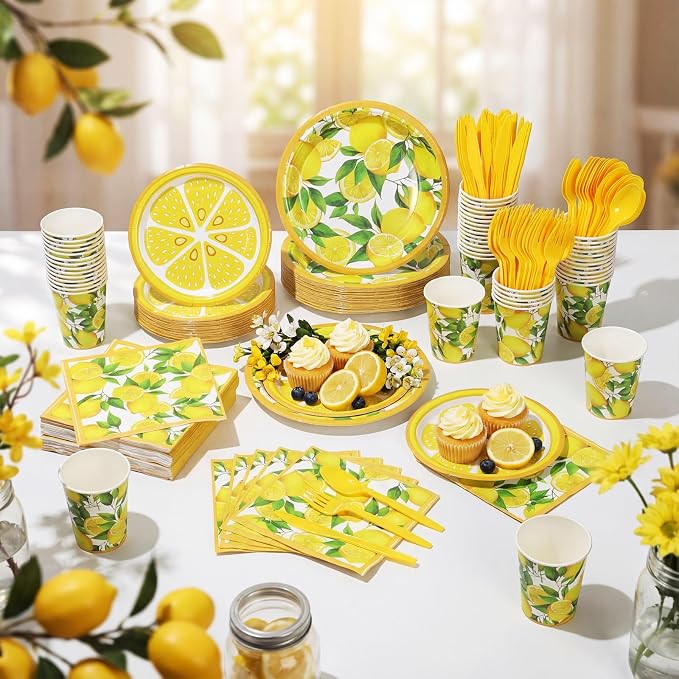 Pickmesh 400 Pcs Lemon Party Supplies Summer Fruit Disposable Plates Napkins - Image 6