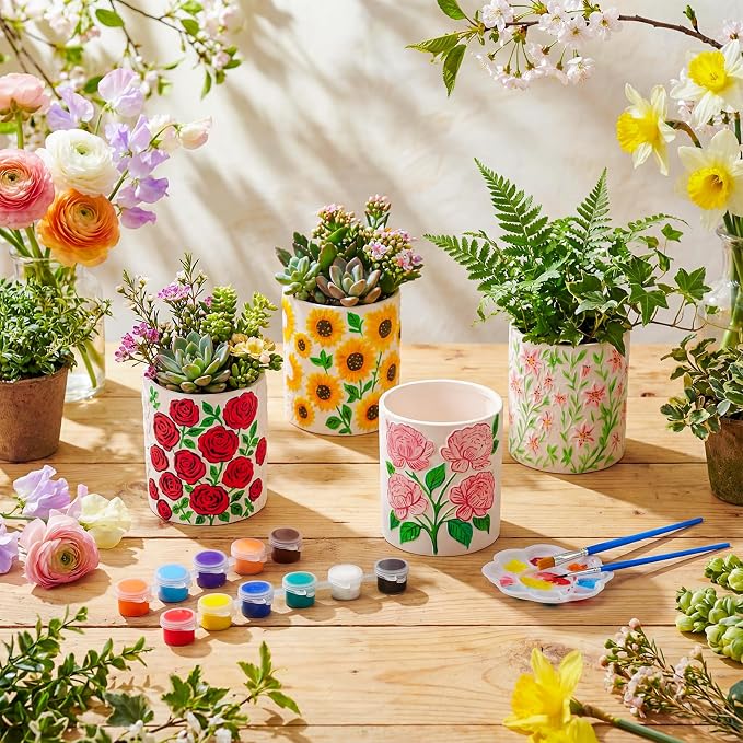 Zubebe 12 Pcs Paint Your Own Ceramic Pots Bulk Unfinished Succulent Pots Craft - Image 4