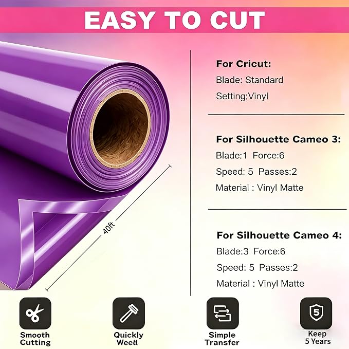 Purple Permanent Vinyl for Cricut Cutting Machine, Waterproof, Durable Purple - Image 3