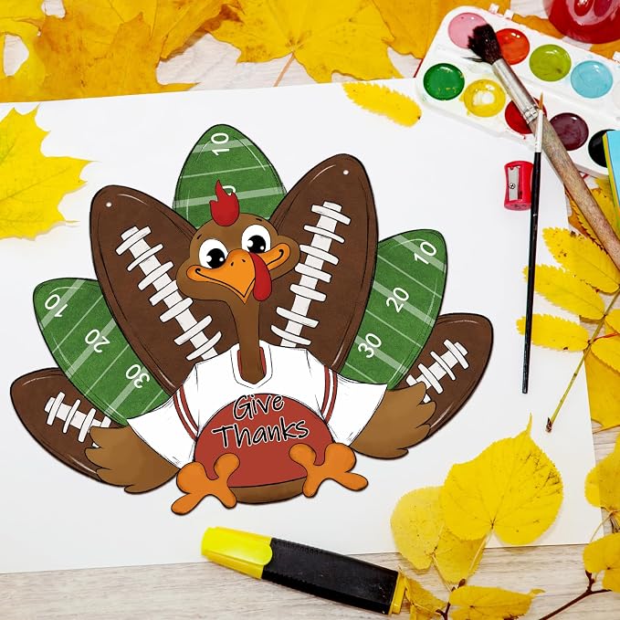 Paintable Thanksgiving Ornaments 3 Sets, Wooden Football Turkey Ornaments to - Image 7