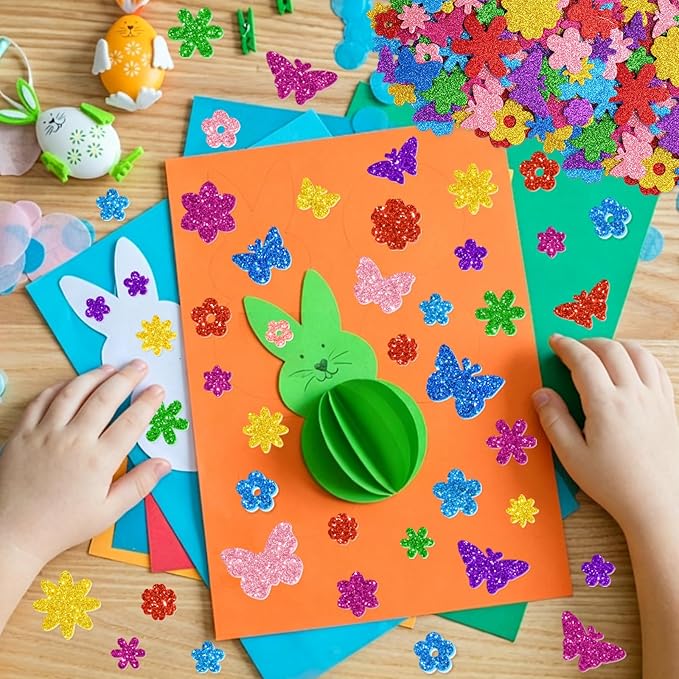 512 PCS Glitter Foam Stickers, Colorful Flower & Butterfly Shapes Foam Stickers - Image 4