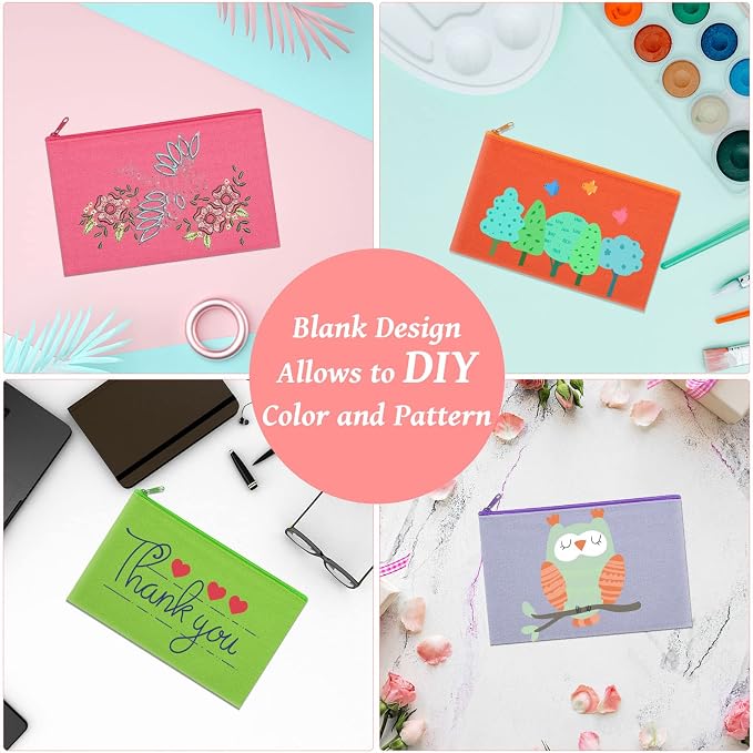 12 Pieces Cotton Canvas Makeup Bag, Blank DIY Craft Bag - Image 4