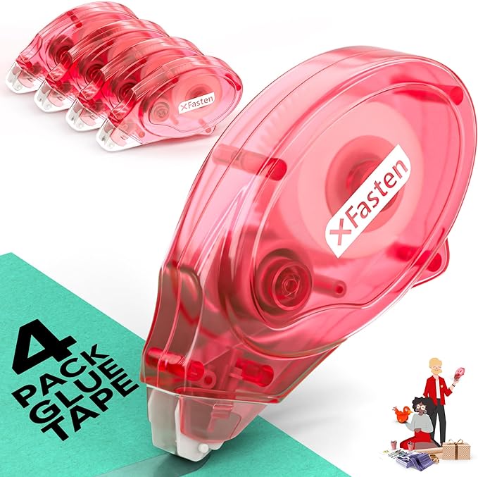XFasten Glue Tape Roller Runner Pink, Photo-Safe, Zero-Jamming 0.3-inch x by XFasten