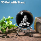 3D Owl Crystal Ball with Stand Lase Engraved Glass Sphere Paperweight Owl Decor - Image 4