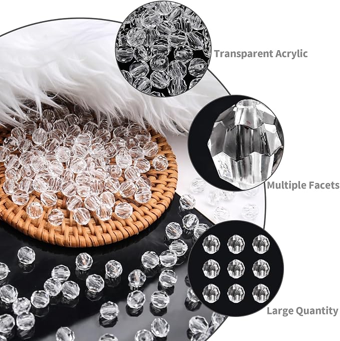 BONNY BOXX 1000pcs 6mm Acrylic Faceted Round Crystal Beads Transparent White - Image 2