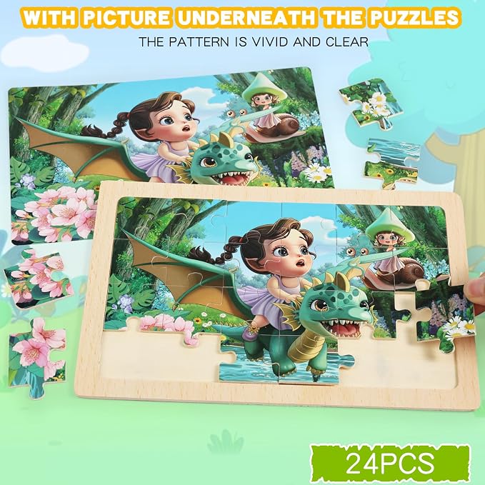 4 Sets of Wooden Puzzles, Each Set has 24 Pieces, Including Castle Unicorn - Image 4