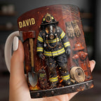 Personalized Firefighter Gifts for Men Dad Custom Name Mug, Fireman Gear Design - Image 5