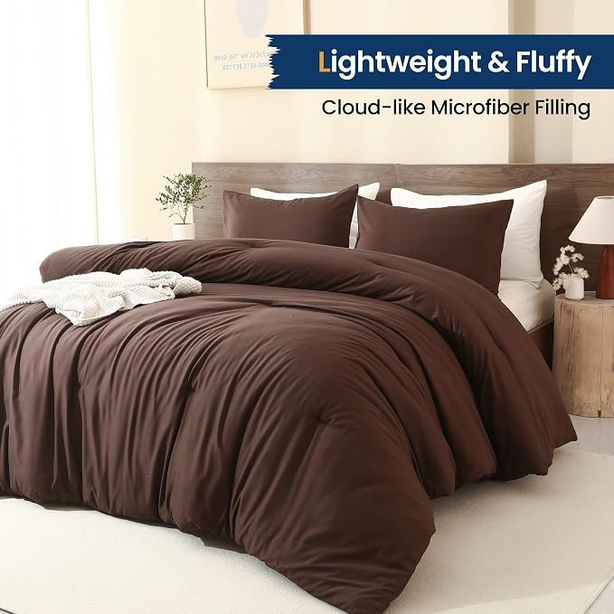 Paxrac Earthy Brown Comforter Full Size, Neutral 3 Pieces Comforter Set - Image 3