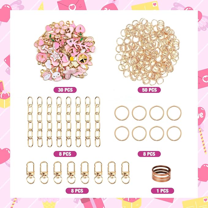 HOMAR 105Pcs DIY Keychain Making Kit Bag Charm Jewelry Chain Making 30 Pink - Image 2