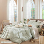 MooMee Striped Duvet Cover Set 100% Washed Cotton Linen Like Textured - Image 2