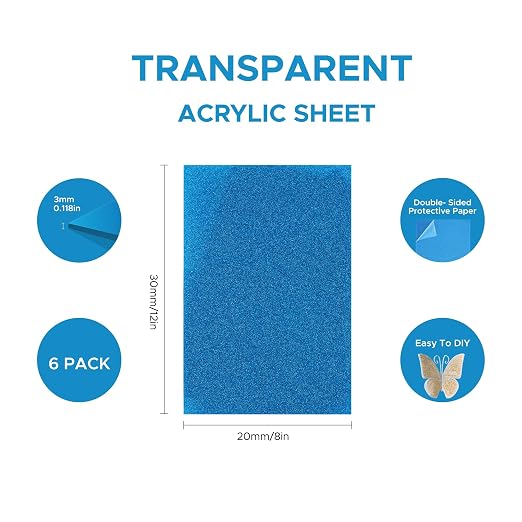 OMTech 6 Pack Glitter Acrylic Sheets, 6-Color Acrylic Plastic Boards - Image 7