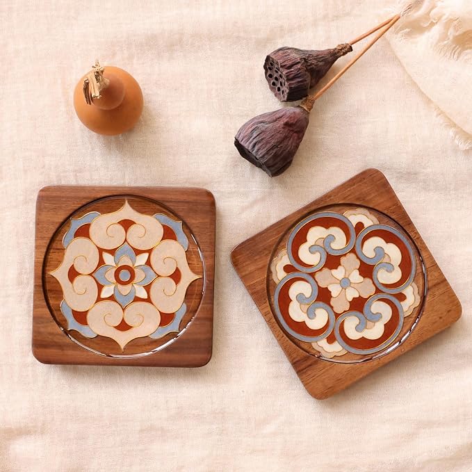 Wooden Coasters Craft Kits – Filigree Enamels Painting DIY Coasters Art by Blauwhim