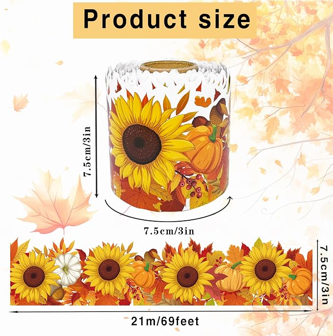 68.9 Feet Sunflower Maple Leaves Pumpkins Theme Bulletin Board Borders - Image 2