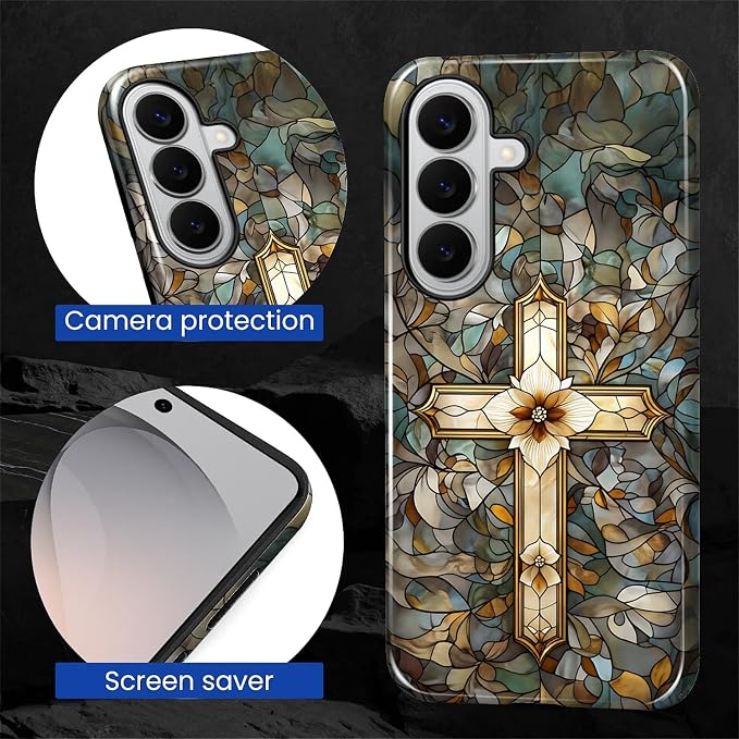 for Samsung Galaxy S26+ Case, Christian Cross Stained Glass Pattern Glossy 2 in - Image 5