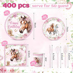 Pickmesh 400 Pcs Horse Birthday Party Supplies Include Pink Western Cowgirl - Image 3