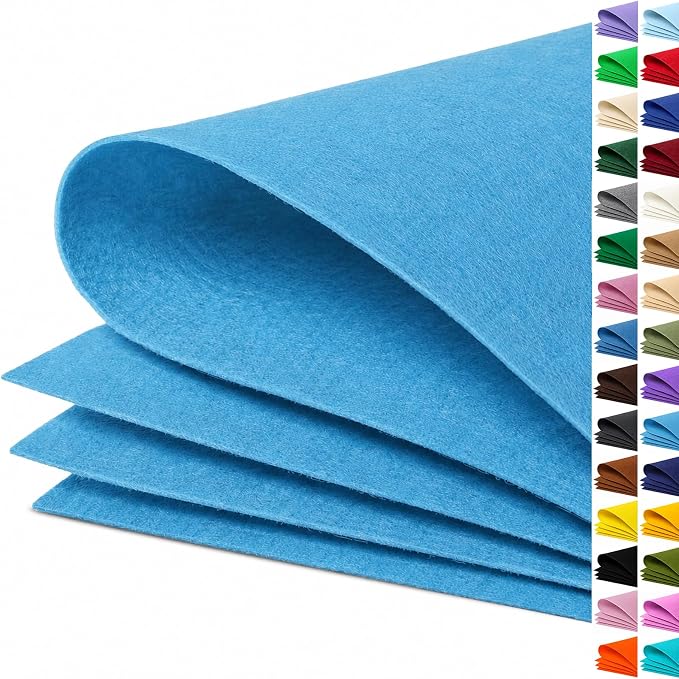 Sky Blue Large Felt Fabric 36" x 36", 1mm Stiff Felt Sheet, Nonwoven Fabric by ZANEXIR