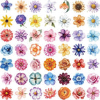 50PCS Transparent Watercolor Flower Stickers, Waterproof PET Floral Decals - Image 6
