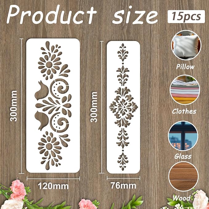 INFUNLY 15Pcs Floral Lace Painting Stencil - Image 2