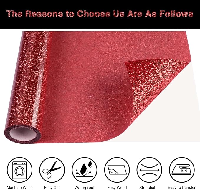 Red Glitter HTV Heat Transfer Vinyl Roll 12inch x 20 ft - Image 3