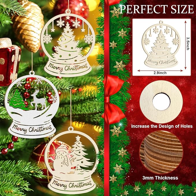 36PCS Wooden Hollow Christmas Ornaments - Image 7