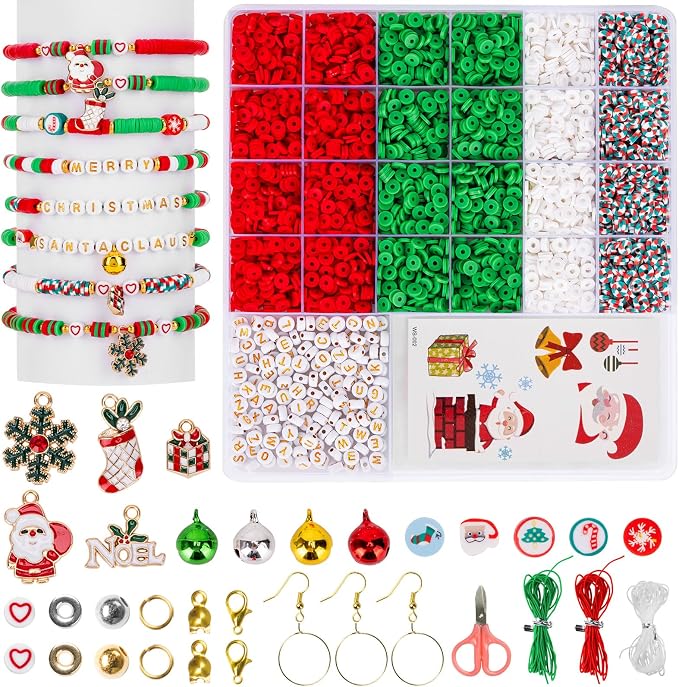Goldwise Christmas Friendship Bracelet Kit-Christmas Clay Beads and White by Goldwise