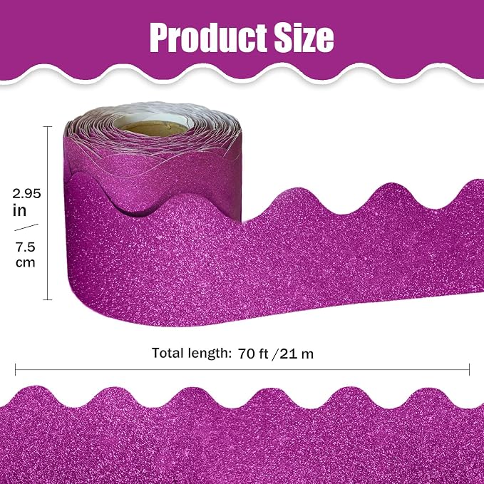 70Ft Shine Pink Bulletin Board Borders，Scalloped Poster Boards Decorations Trim - Image 2