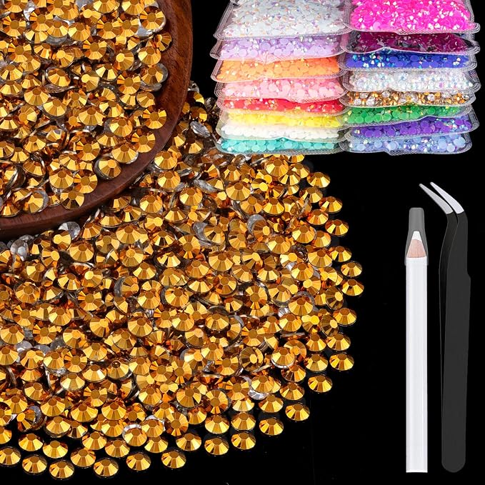 2500pcs 5mm Resin Rhinestones Bulk, Mineral Gold Flatback Round Jelly by BELLEBOOST