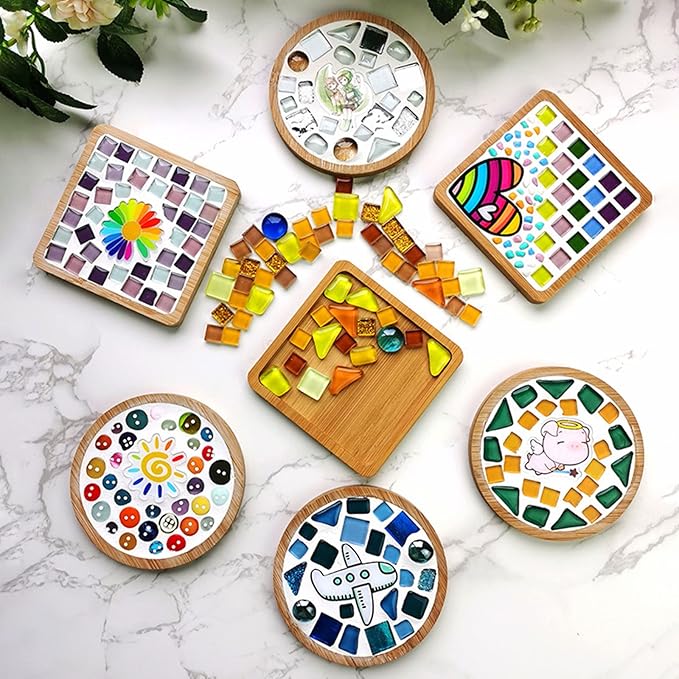 4PCS Mosaic Bamboo Coasters for Crafts, Blank Base Trays, Drinking Cup Coaster - Image 7