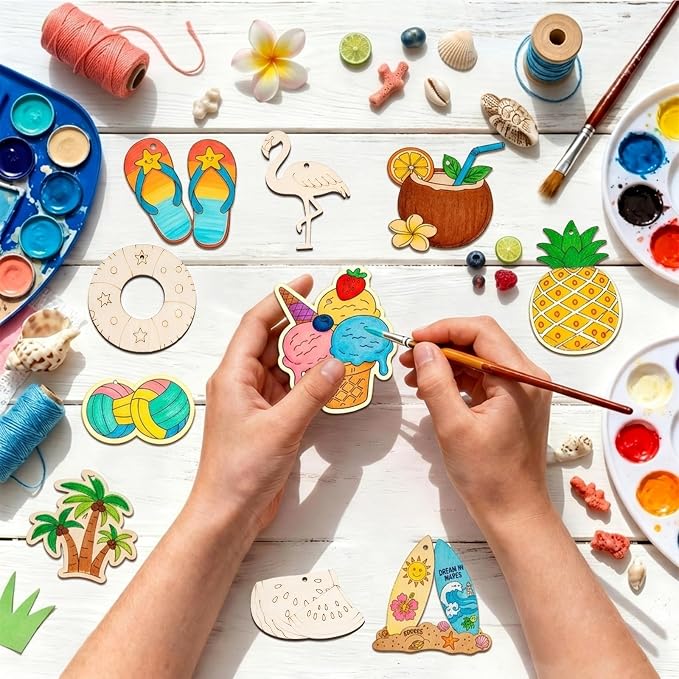 80PCS Unfinished Ornament Wood Crafts, Painting Blank Wooden Cutouts | DIY 10 - Image 4