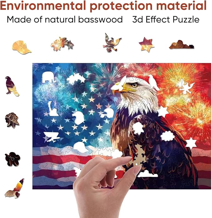 Reouinty Wooden Puzzles for Adults, Firework Eagle Jigsaw Puzzle, Wood Puzzles - Image 7