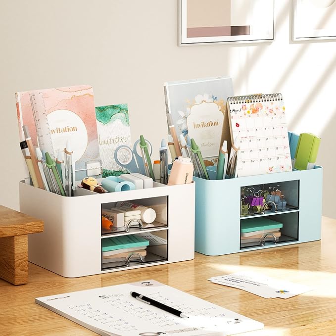 Marbrasse Pen Organizer with 2 Drawer, Desk Organizers and Accessories with 5 - Image 5