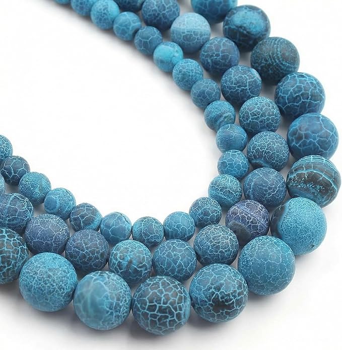 48pcs Deep Blue Frosted Oxidized Natural Gemstone Beads，8mm Round Loose Stone by Yochus