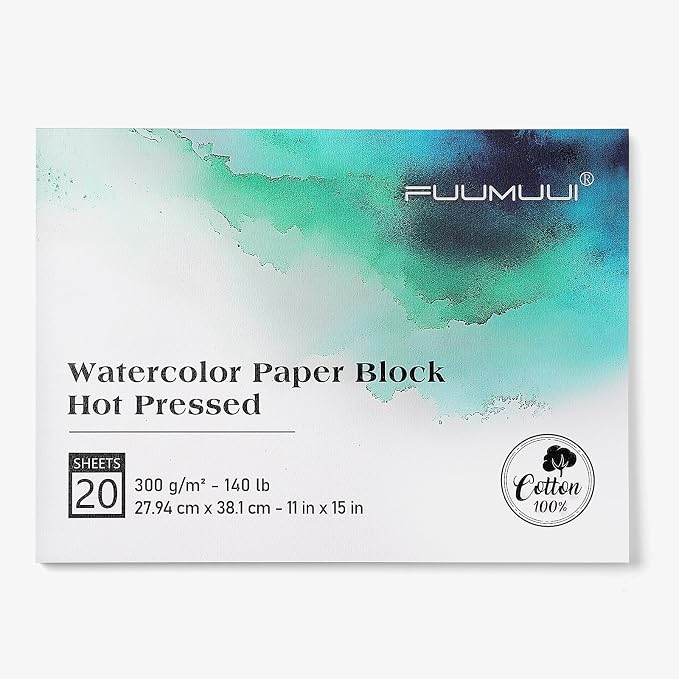 Fuumuui Watercolor Paper Block 11x15 Inch, Smooth Surface 100% Cotton by FUUMUUI